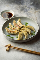 gyoza, japanese dumpling with soy sauce