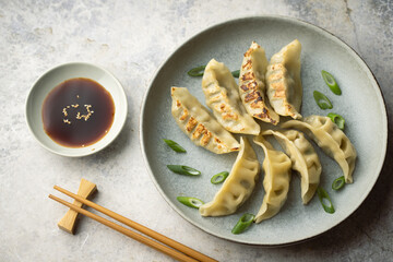 gyoza, japanese dumpling with soy sauce