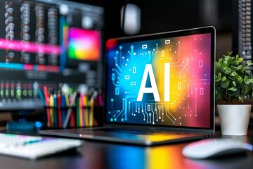 AI Digital Display with Colorful Interface and Futuristic Design