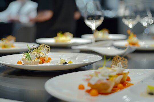 degustation or tasting menu with exquisite meals and food at fancy michelin star fine dining restaurant 