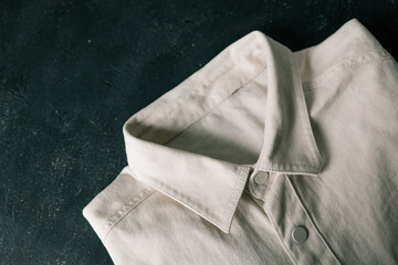 Close-up of men's denim beige shirt texture