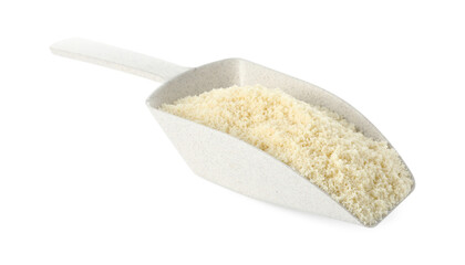 Scoop with fresh almond flour isolated on white