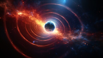 Abstract space wallpaper features an interstellar catastrophe. A awesome galaxy unfolds in the cosmic astronomy background.
