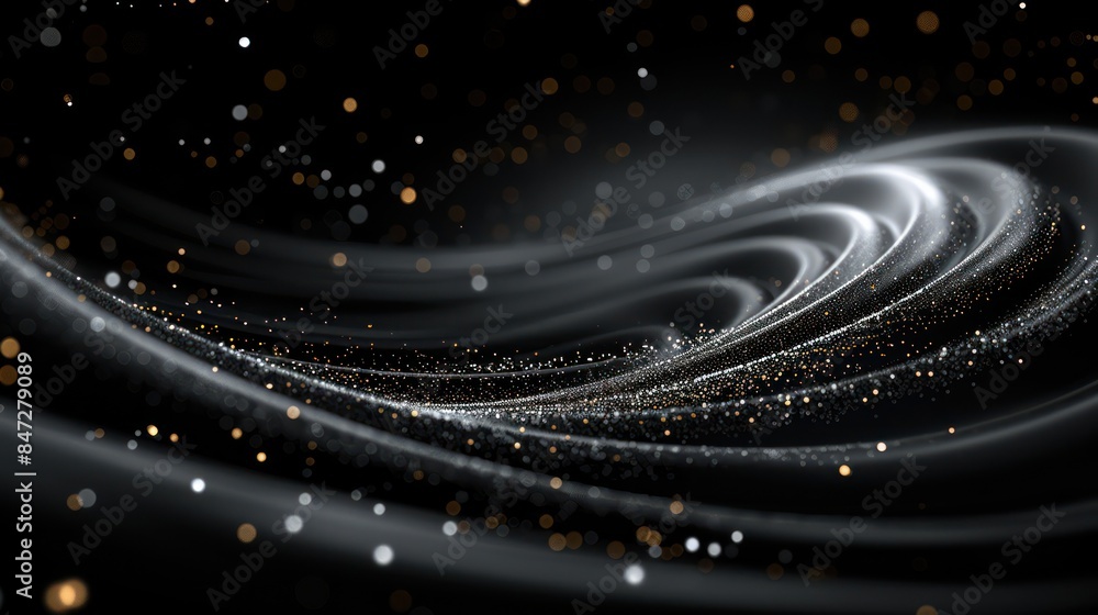 Poster a mesmerizing abstract background with swirling glitter and particles in a dark, cosmic-like setting