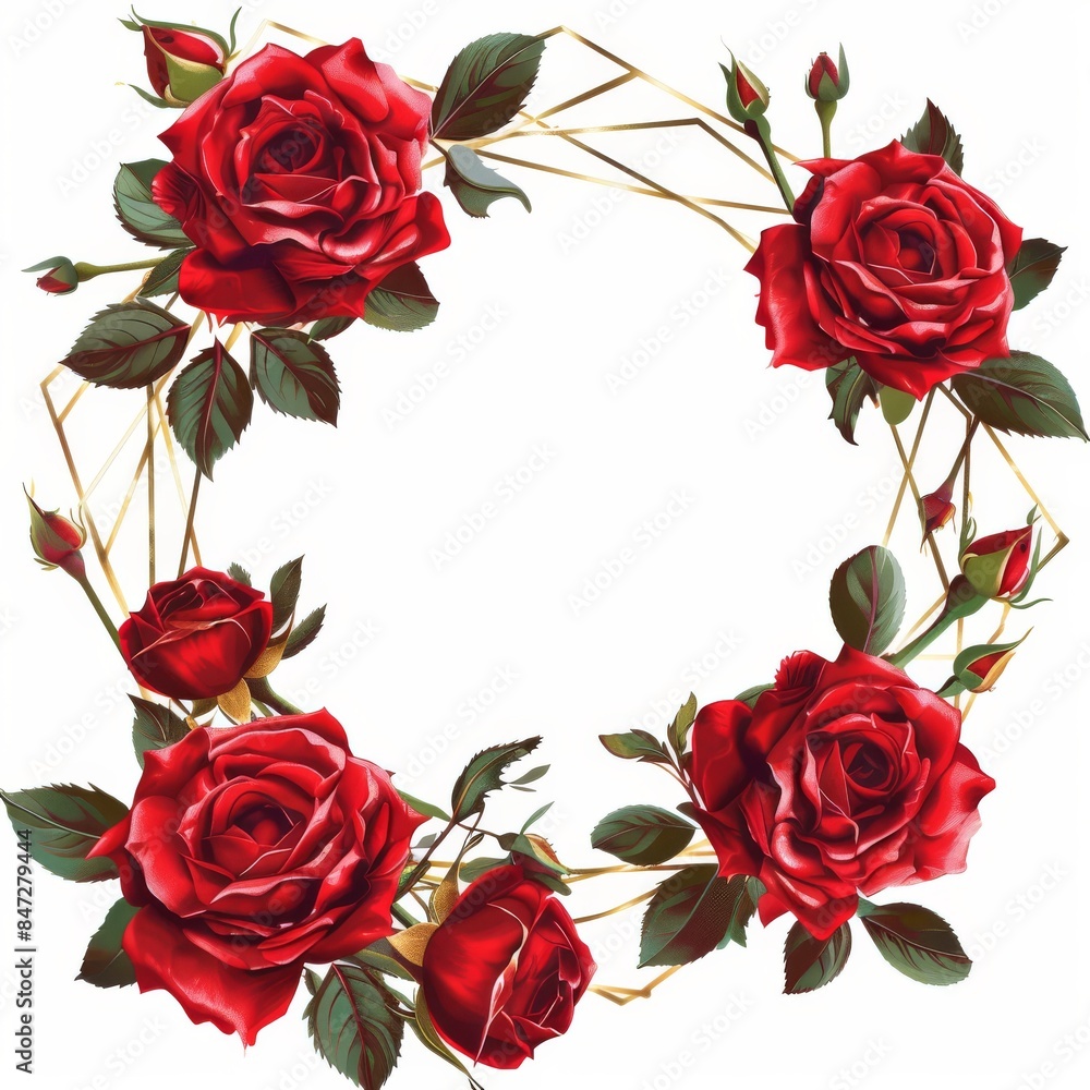 Wall mural red roses in the shape of an octagon frame