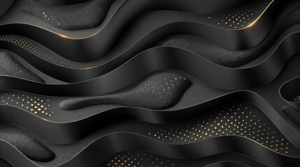 Elegant black textured waves interspersed with luxurious golden lines and dots, creating a sophisticated and modern background