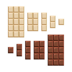 Hand drawn set of milk and white chocolate bars. Collection of chocolate pieces of different size. Isolated vector illustration for world chocolate day