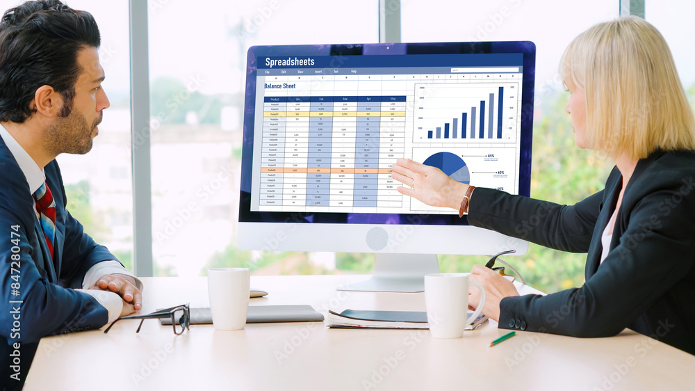 Poster spreadsheet document information financial startup concept. data and graphs in spreadsheet documents
