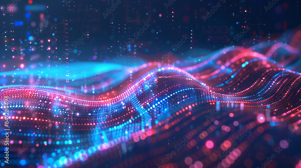 Poster Flowing abstract binary code in a digital environment