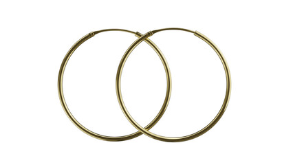 Two golden classic earrings isolated on transparent and white background. Jewelry concept. 3D render