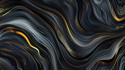 Luxurious abstract design displaying a fluid gold and black marble texture with glittering veins Ideal for backgrounds or wallpapers