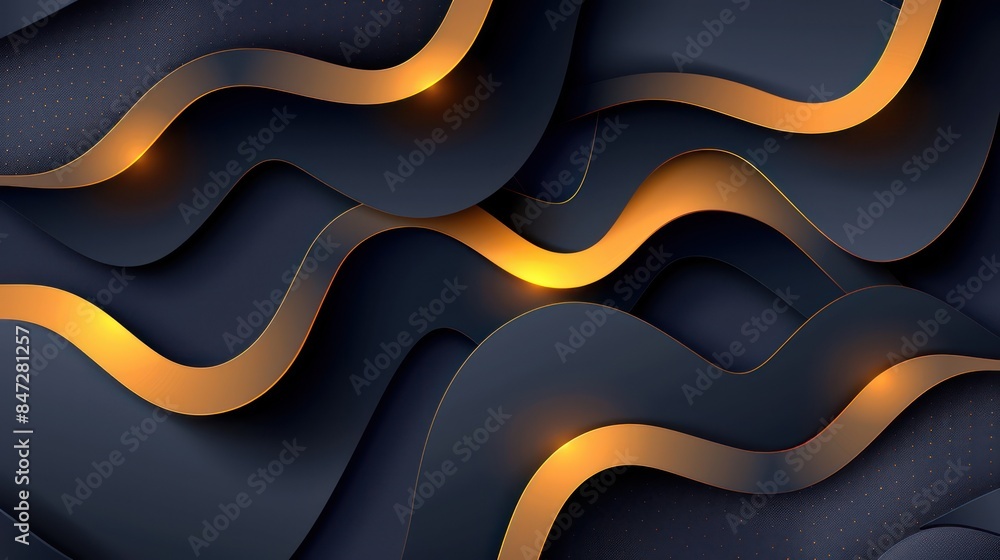 Poster elegant abstract design with golden wavy lines and dots on a dark, textured background perfect for l