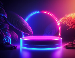 Neon Lights and a Round Stage with Palm Trees