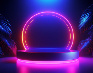 Neon Lights and a Round Stage with Palm Trees