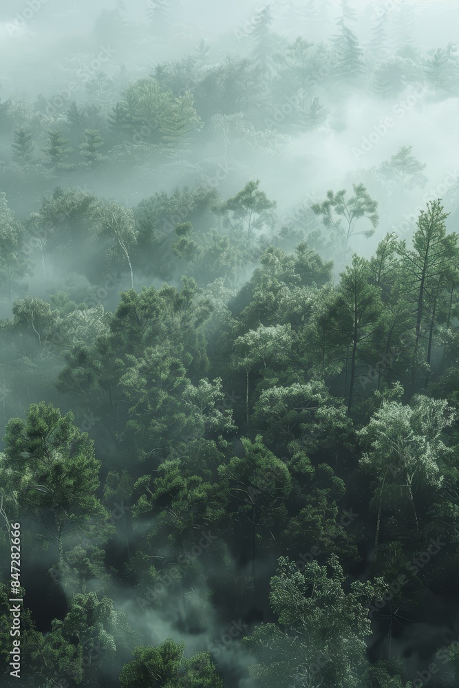 Wall mural  Fog in  Forest Aerial view Generative AI - Wall murals