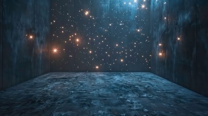 Naklejka premium Glowing stars on the floor of an empty room. Generative AI