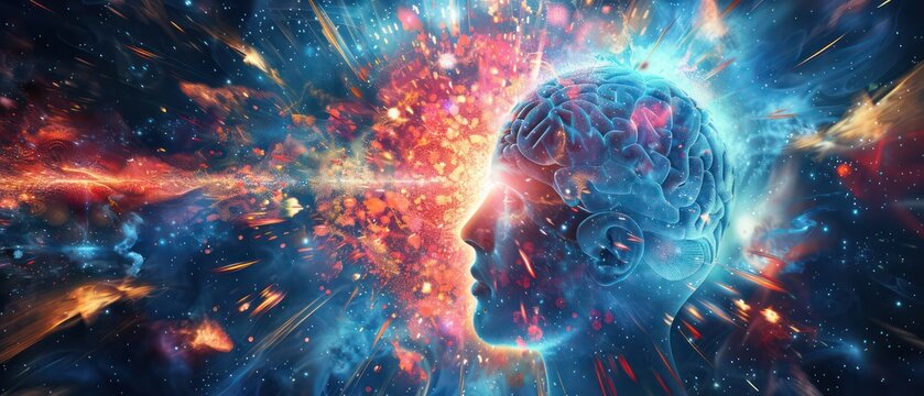 Illustration of annual collective mind concept art, exploding mind, inner world, dreams, emotions, imagination and creative mind