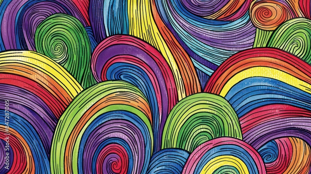 Poster vibrant handmade drawing with colorful abstract swirls creating a mesmerizing textured background