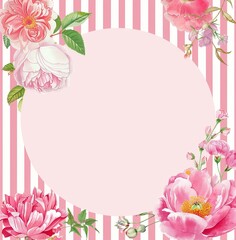 Obraz premium Round frame with pink floral borderRound frame with pink floral border 