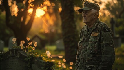 Fototapeta premium This image depicts a war veteran participating in a Memorial Day parade, where their presence commands respect and admiration from the crowd. The veteran's dignified demeanor