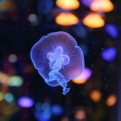 Naklejka premium Bioluminescent jellyfish glowing in the dark. AI.