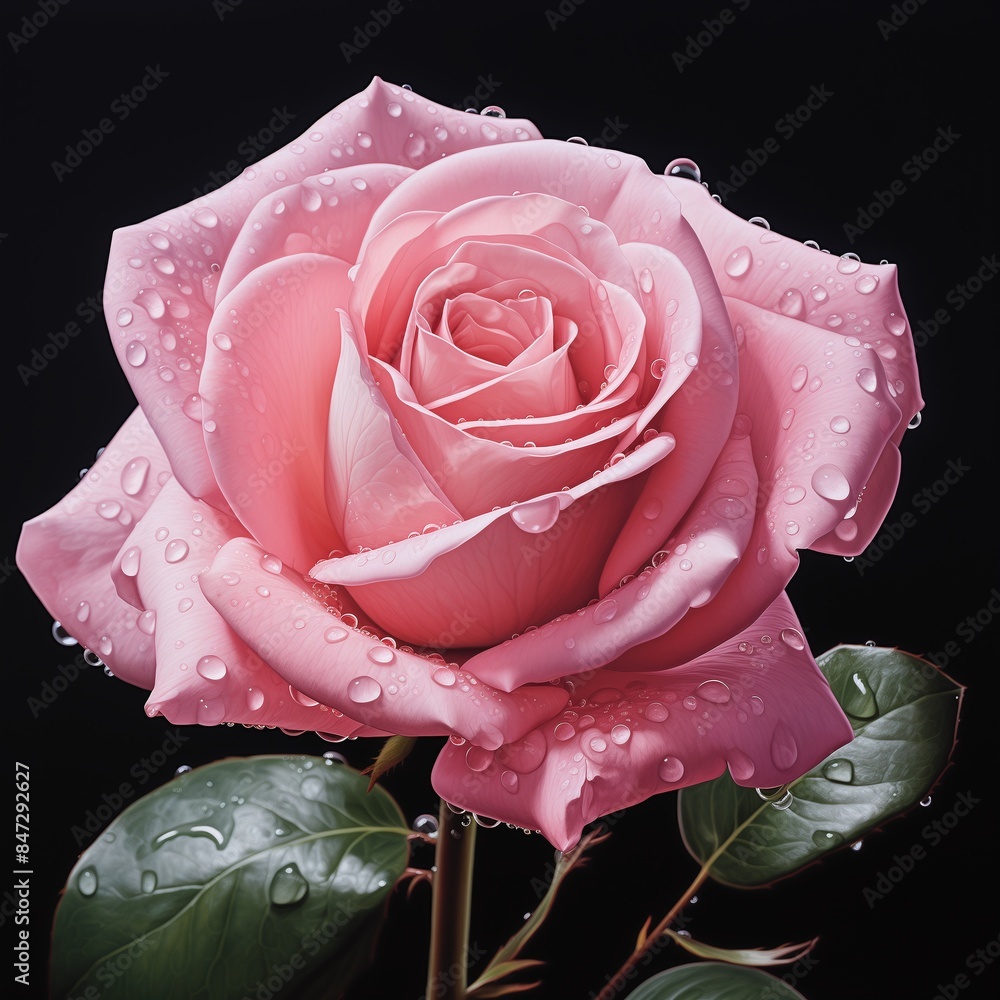 Wall mural pink rose with water drops