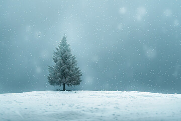 Fototapeta premium Snow-Covered Mountain Landscape with a Cold Blue Atmosphere