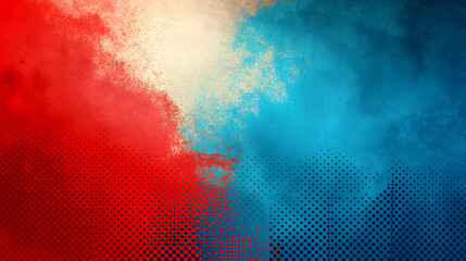 Naklejka premium Abstract digital art design, red and blue halftone background with smoke, dust texture.