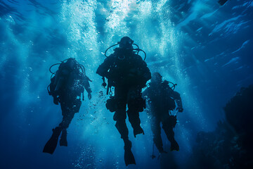 A Navy SEAL team emerging from the depths of the ocean, ready for a covert mission.


