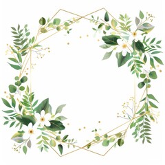 Obraz premium Simple flat vector geometric wreath with plants and flowers 