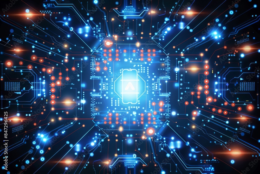 Poster abstract digital blue interconnected ai futuristic cpu central processing unit