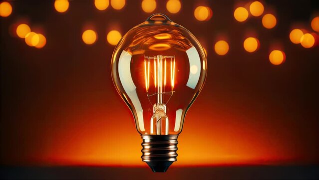 Decorative antique edison style filament light bulbs glowing in the dark