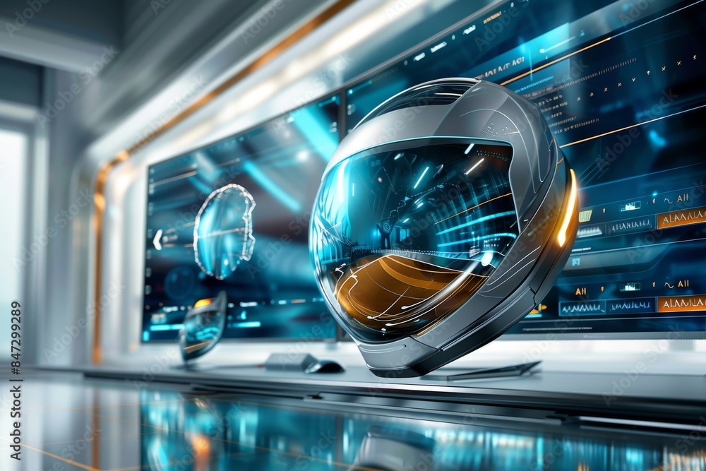 Poster futuristic ai digital display with holographic elements, showcasing advanced technology, innovation,