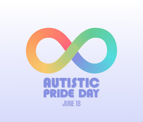 Autistic pride day banner with infinity rainbow sign vector illustration. Neurodiversity symbol. Raising awareness about people with autism event poster.