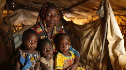 Obraz premium Family Inside Temporary Shelter