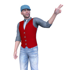 青いキャップを被った男性　3DCGレンダリング