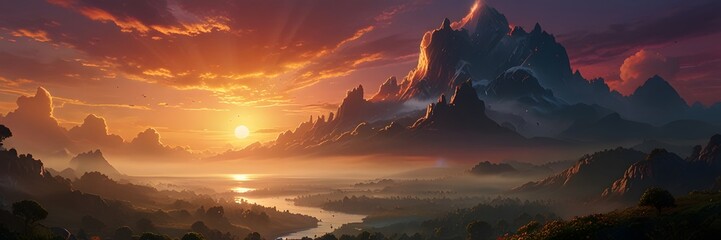 sunrise in the mountains, ai generated