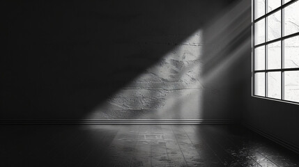 Light streaming through a window illuminating an empty room featuring a blank wall