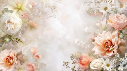 A close up of a floral background with white and pink flowers, AI