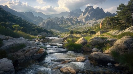 Obraz premium Corsican river flows through the Rocky Mountains