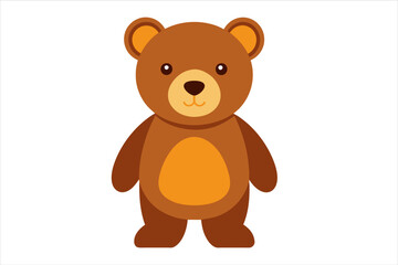 Brown toy bear isolated on a white background. Cute cartoon baby plush bear. Concept of kids toys, childhood, fun, game, playtime. Print, icon, design element