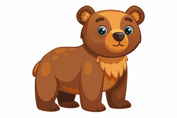 Fototapeta premium Brown toy bear isolated on a white background. Cute cartoon baby plush bear. Concept of kids toys, childhood, fun, game, playtime. Print, icon, design element. Graphic art