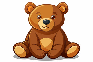 Naklejka premium Brown toy bear isolated on a white background. Cute cartoon baby plush bear. Concept of kids toys, childhood, fun, game, playtime. Print, icon, design element. Graphic art