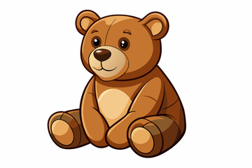 Brown toy bear isolated on a white background. Cute cartoon baby plush bear. Concept of kids toys, childhood, fun, game, playtime. Print, icon, design element. Graphic art