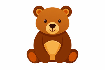 Brown toy bear isolated on a white background. Cute cartoon baby plush bear. Concept of kids toys, childhood, fun, game, playtime. Print, icon, design element