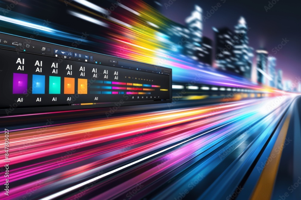 Poster ai digital interface with vibrant neon lights, symbolizing advanced technology, innovation, and dyna