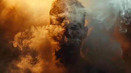Obraz premium A man's face is obscured by a cloud of smoke