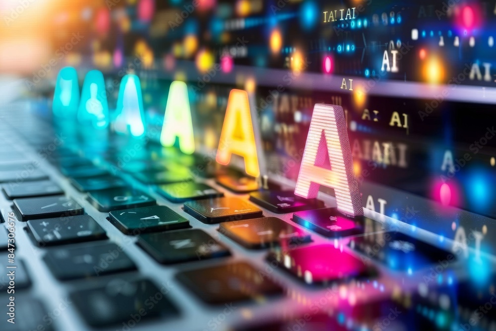 Poster ai digital display with vibrant neon lights, symbolizing advanced technology, innovation, and dynami
