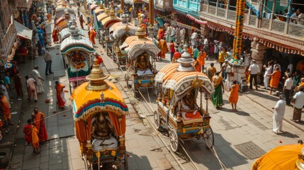 Pilgrims Pulling Chariots at Rath Yatra