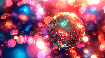 Colorful disco balls on a bright background, perfect for nightclubs and event promotions. Suitable for businesses related to entertainment, parties, and celebrations. Represents vibrant nightlife 